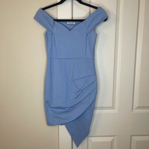Blue Off Shoulder Asymmetrical Dress